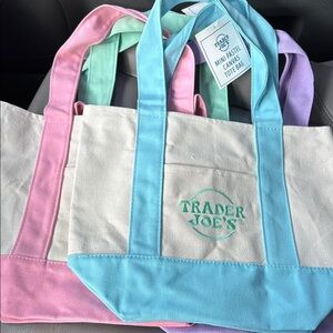 Trader Joe’s Mini Canvas Tote Bag - Pink, Blue, Purple, Green! Set of 4, NWT